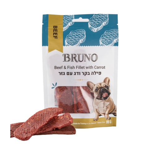 חטיף כלבים ברונו פילה בקר ודג עם גזר 80 גרם