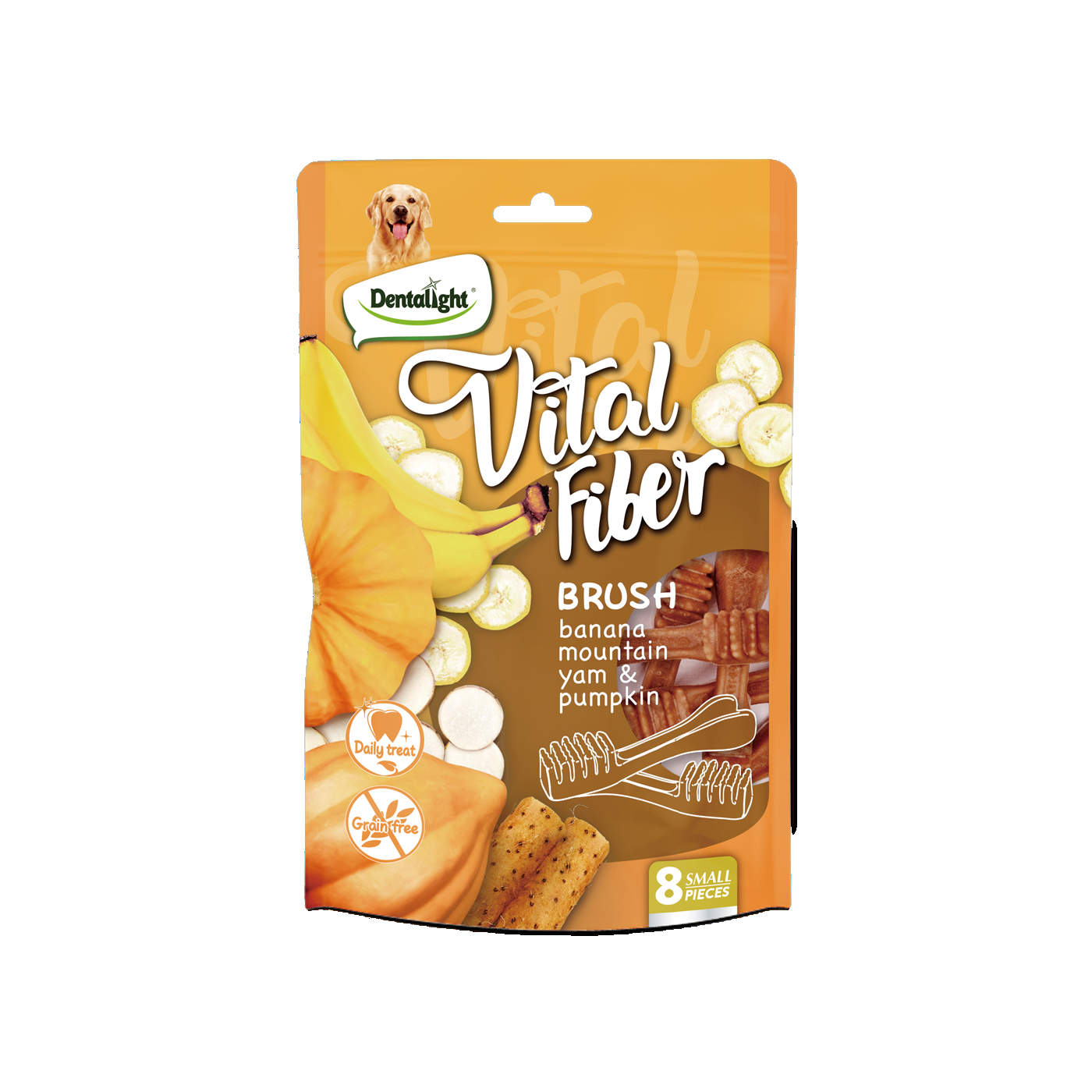 Dentalight 2.7" Vital Fiber Brushx8pcs 80g Banana, Mountain Yam, Pumpkin - SKU 10080