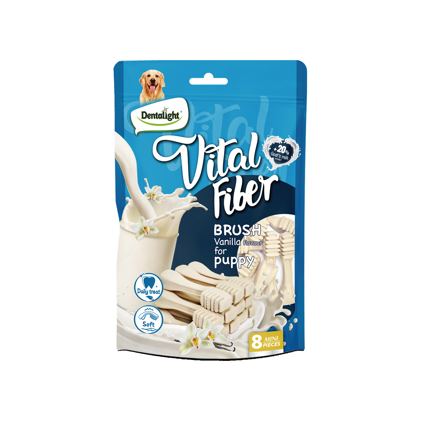Dentalight 2.7" Vital Fiber Brushx8pcs 80g with 20% goat's milk powder, Vanilla Flavour - SKU 10783