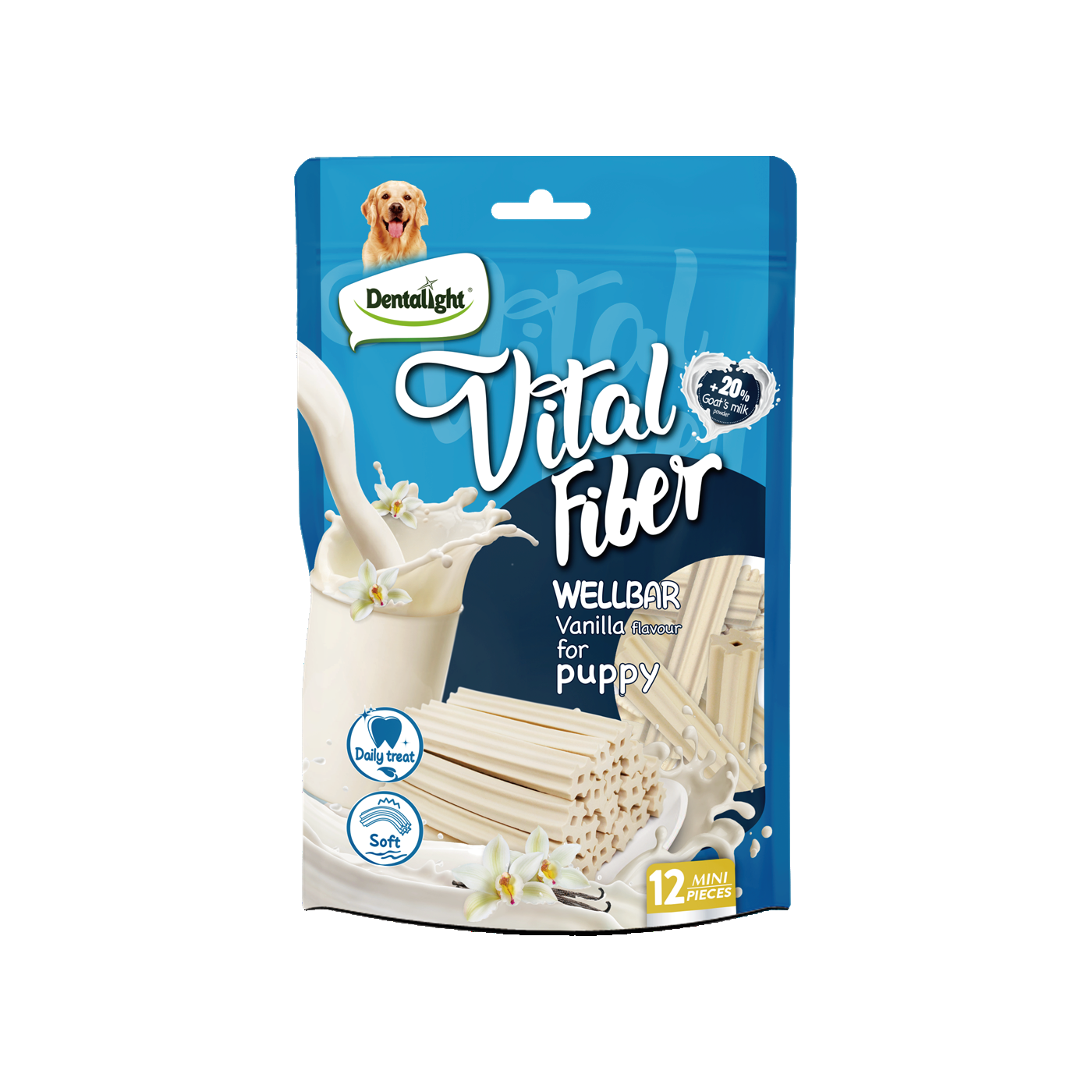 Dentalight 3" Vital Fiber Wellbarx12pcs 80g with 20% goat's milk powder, Vanilla Flavour - SKU 10776
