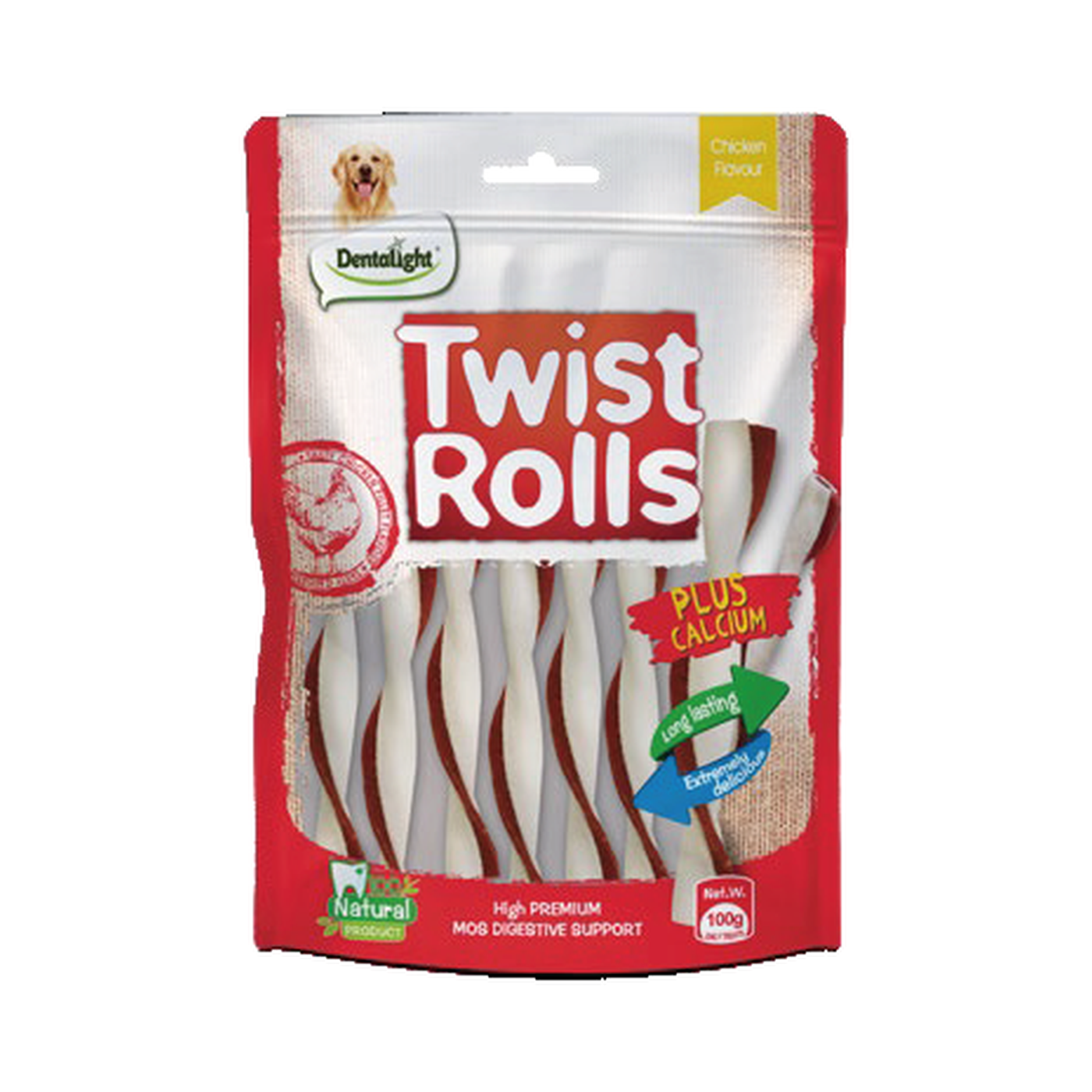 Dentalight 4" Twist Rolls chicken Flavour S 100g/bag - SKU 09466