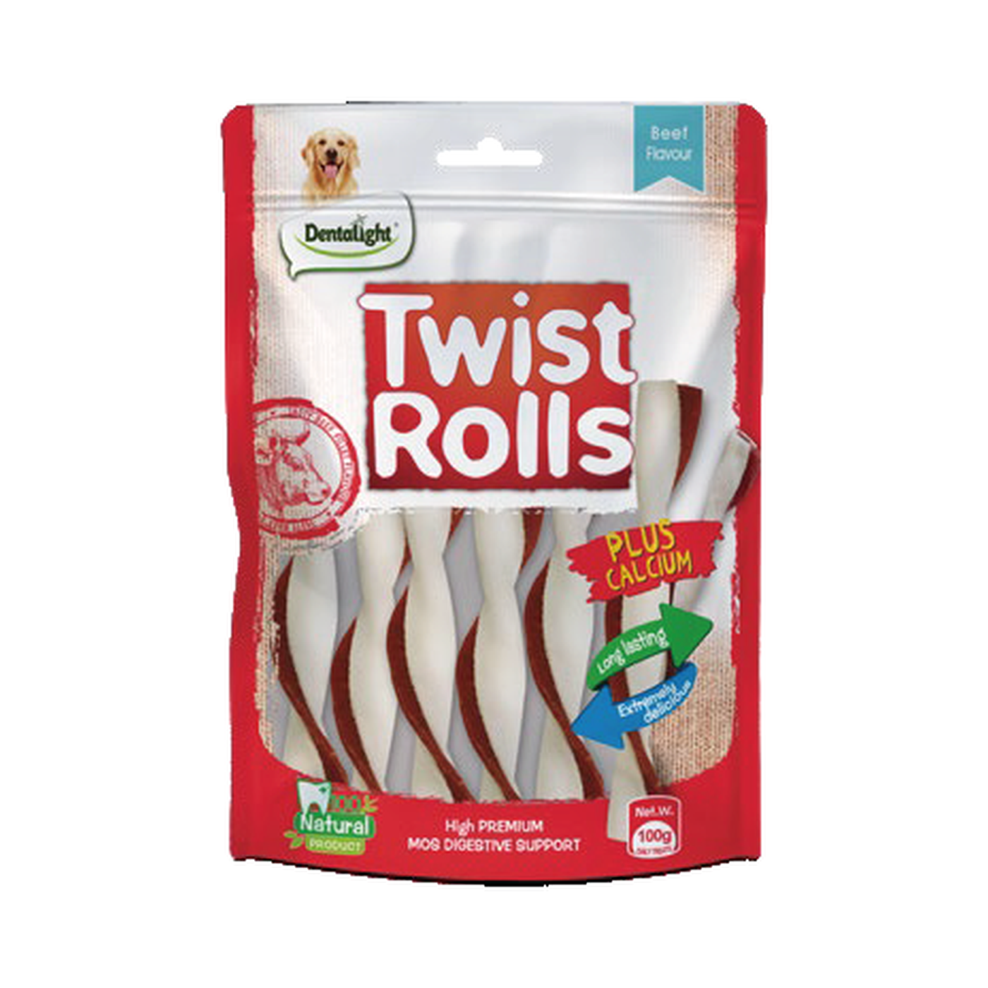 Dentalight 5" Twist Rolls beef Flavour M 100g/bag - SKU 09473