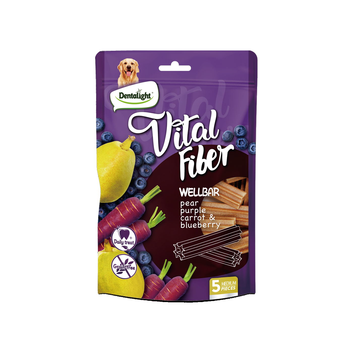 Dentalight 5" Vital Fiber Wellbarx5pcs 85g Pear, Purple carrot, Blueberry - SKU 10134