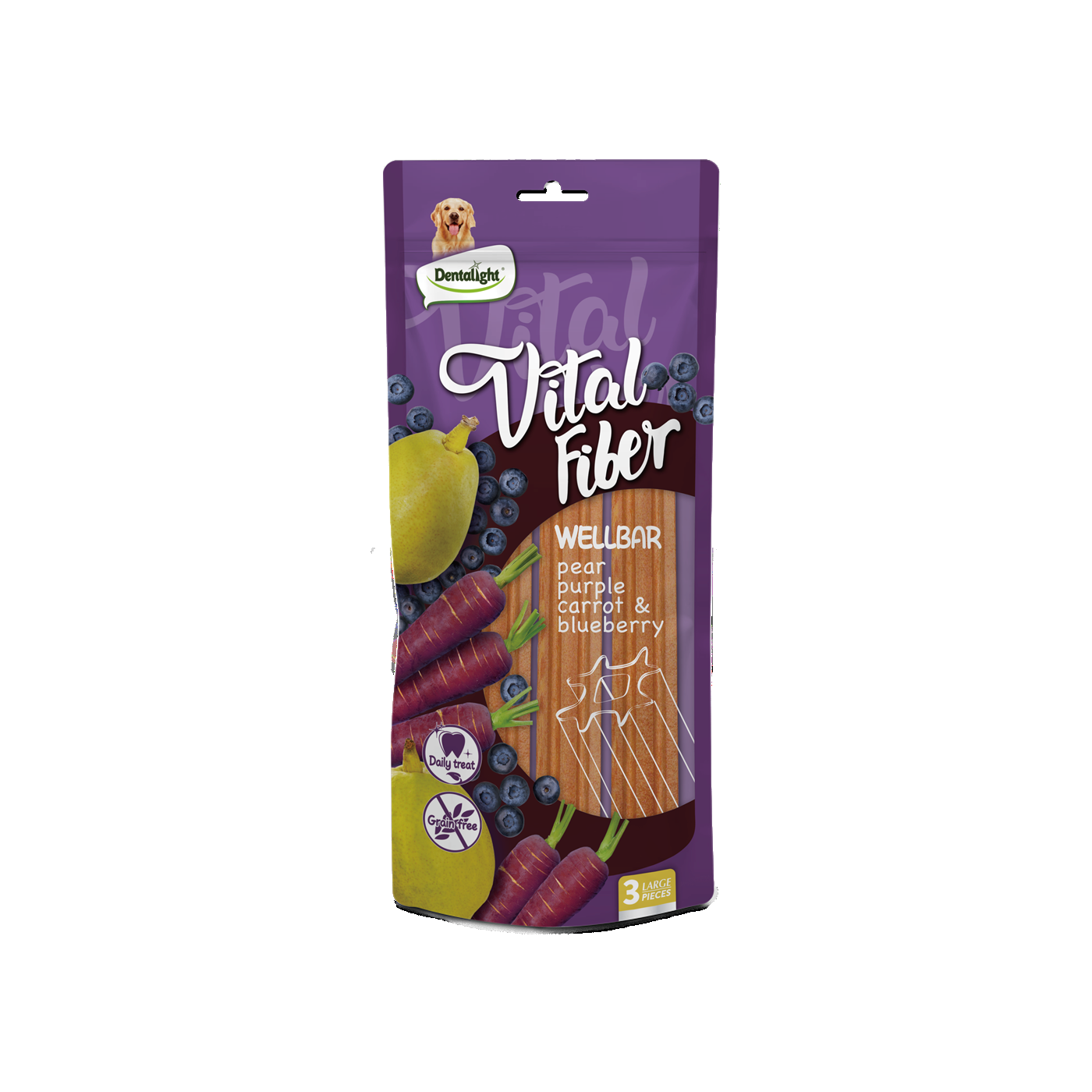 Dentalight 8" Vital Fiber Wellbarx3pcs 250g Pear, Purple carrot, Blueberry - SKU 10813
