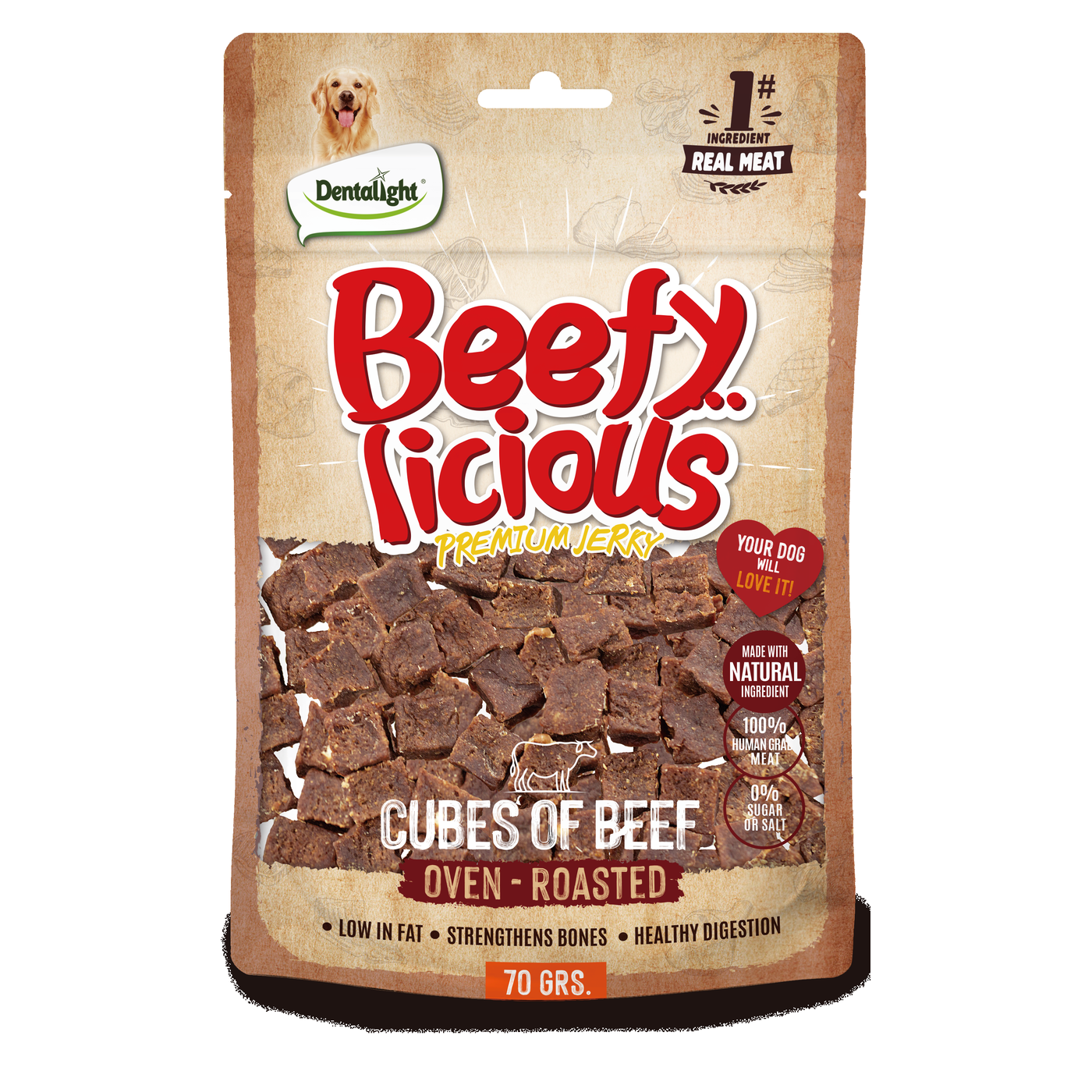 Dentalight Beefy Licious Premium Jerky BEEF CUBES OF BEEF 70g - SKU 13500