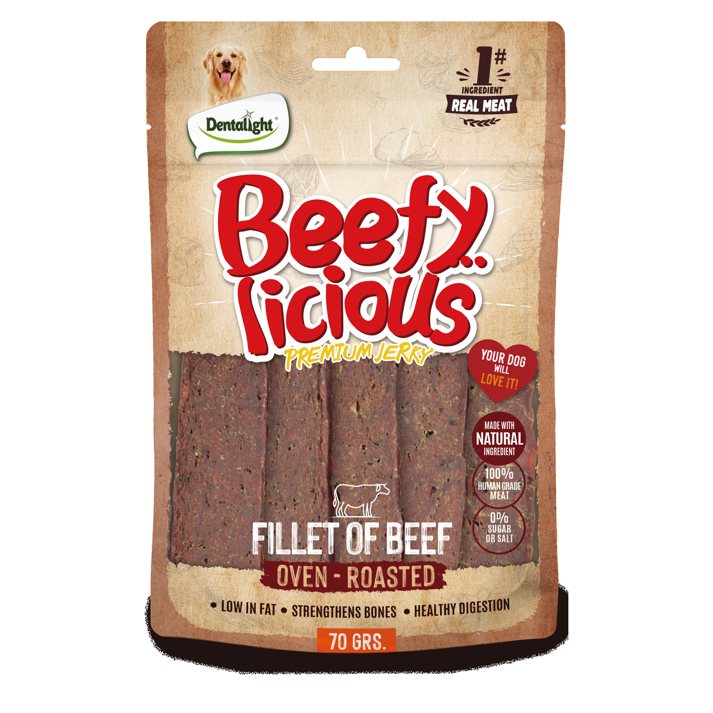 Dentalight Beefy Licious Premium Jerky BEEF FILLET OF BEEF 70g - SKU 13487