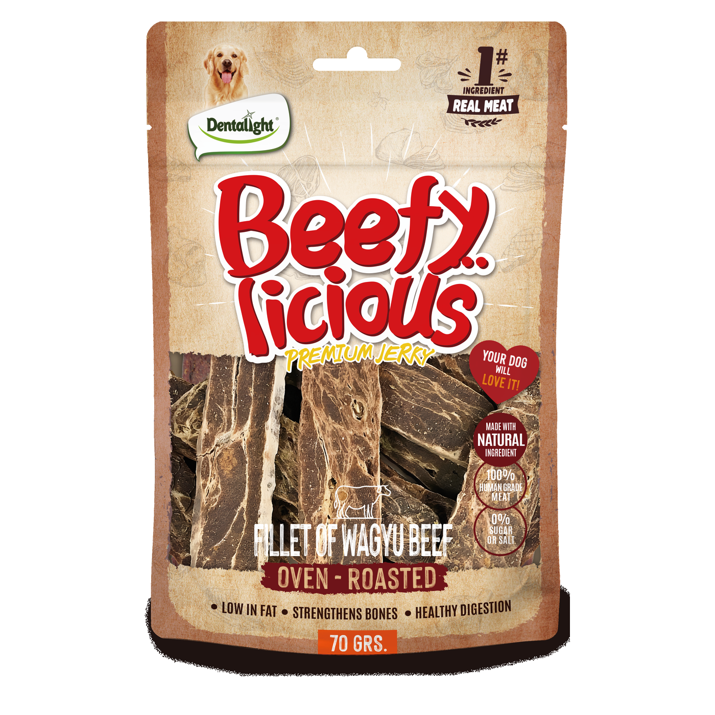 Dentalight Beefy Licious Premium Jerky BEEF OF WAGYU BEEF 70g - SKU 13470