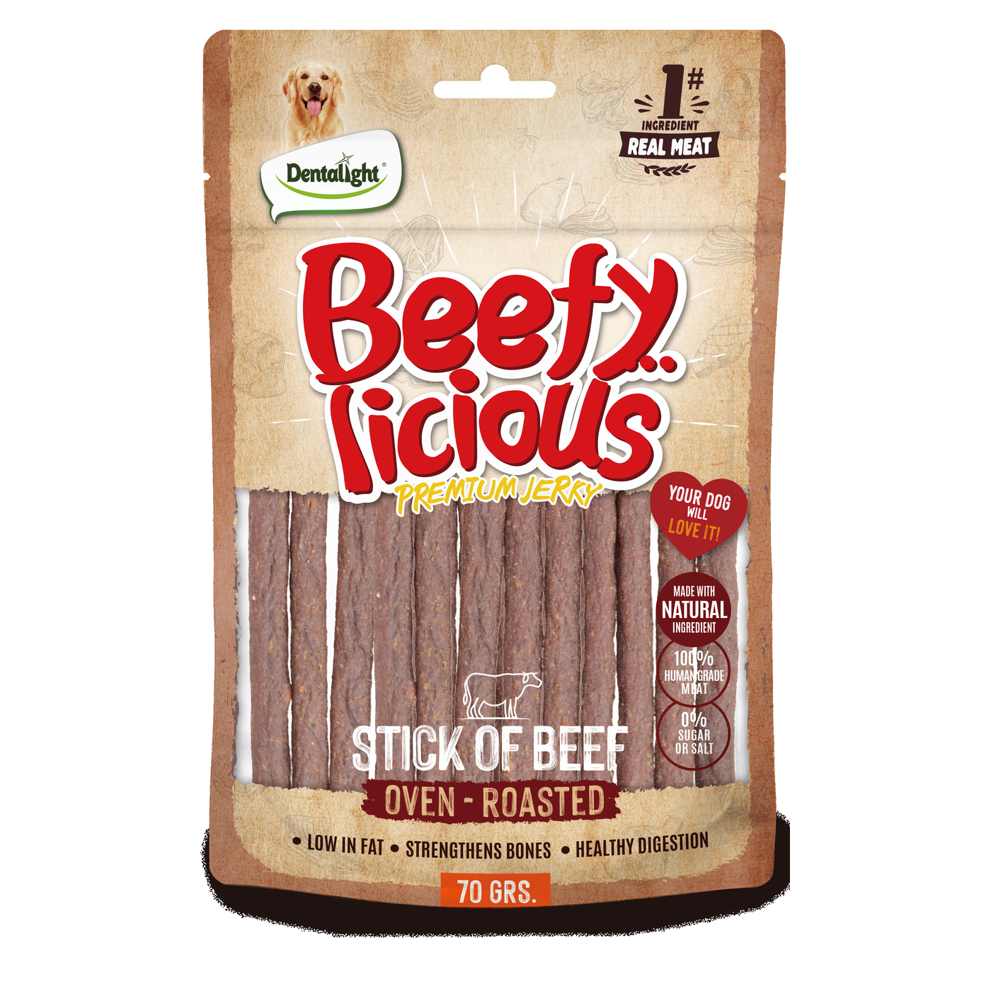 Dentalight Beefy Licious Premium Jerky BEEF STICK OF BEEF 70g - SKU 13456
