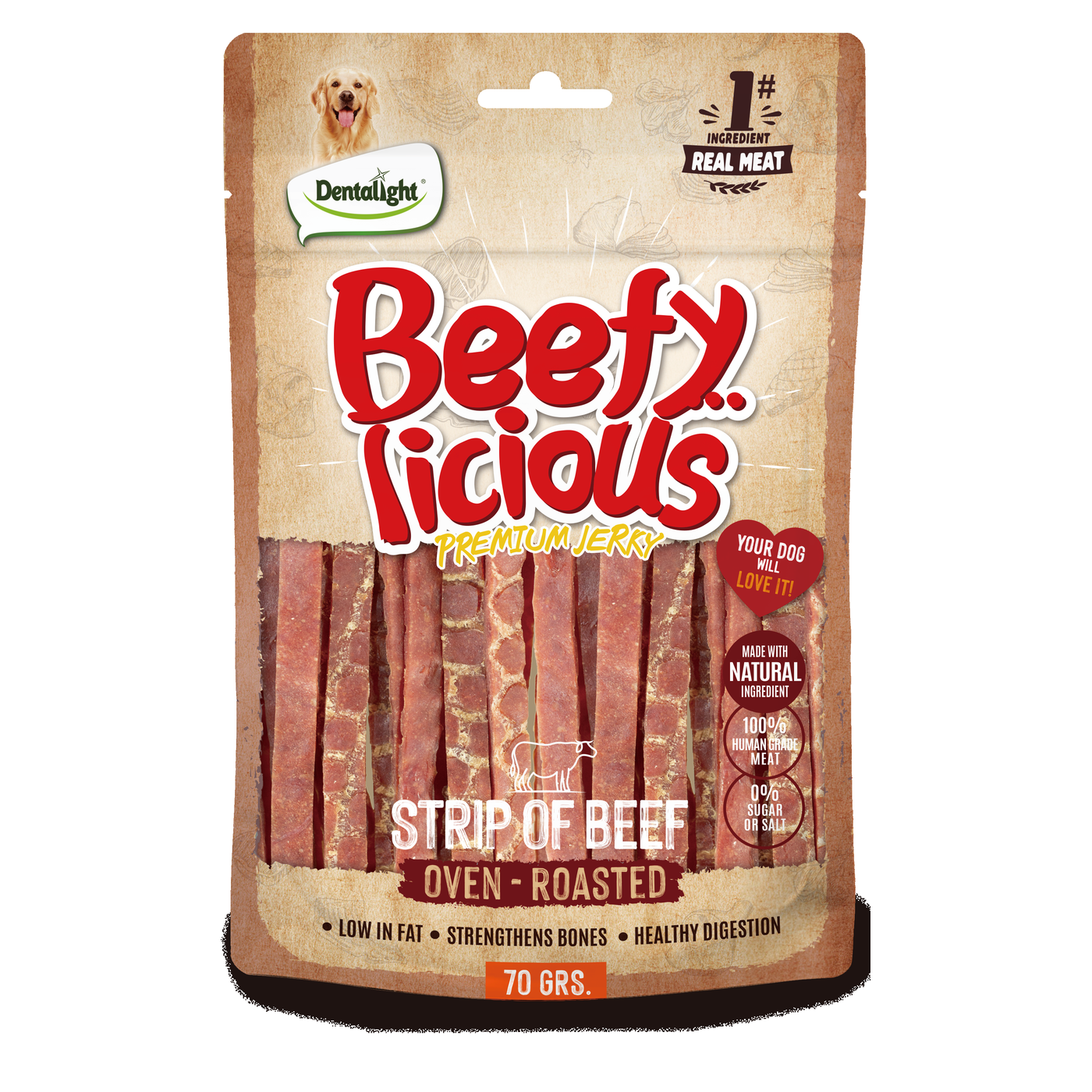 Dentalight Beefy Licious Premium Jerky BEEF STRIP OF BEEF 70g - SKU 13494