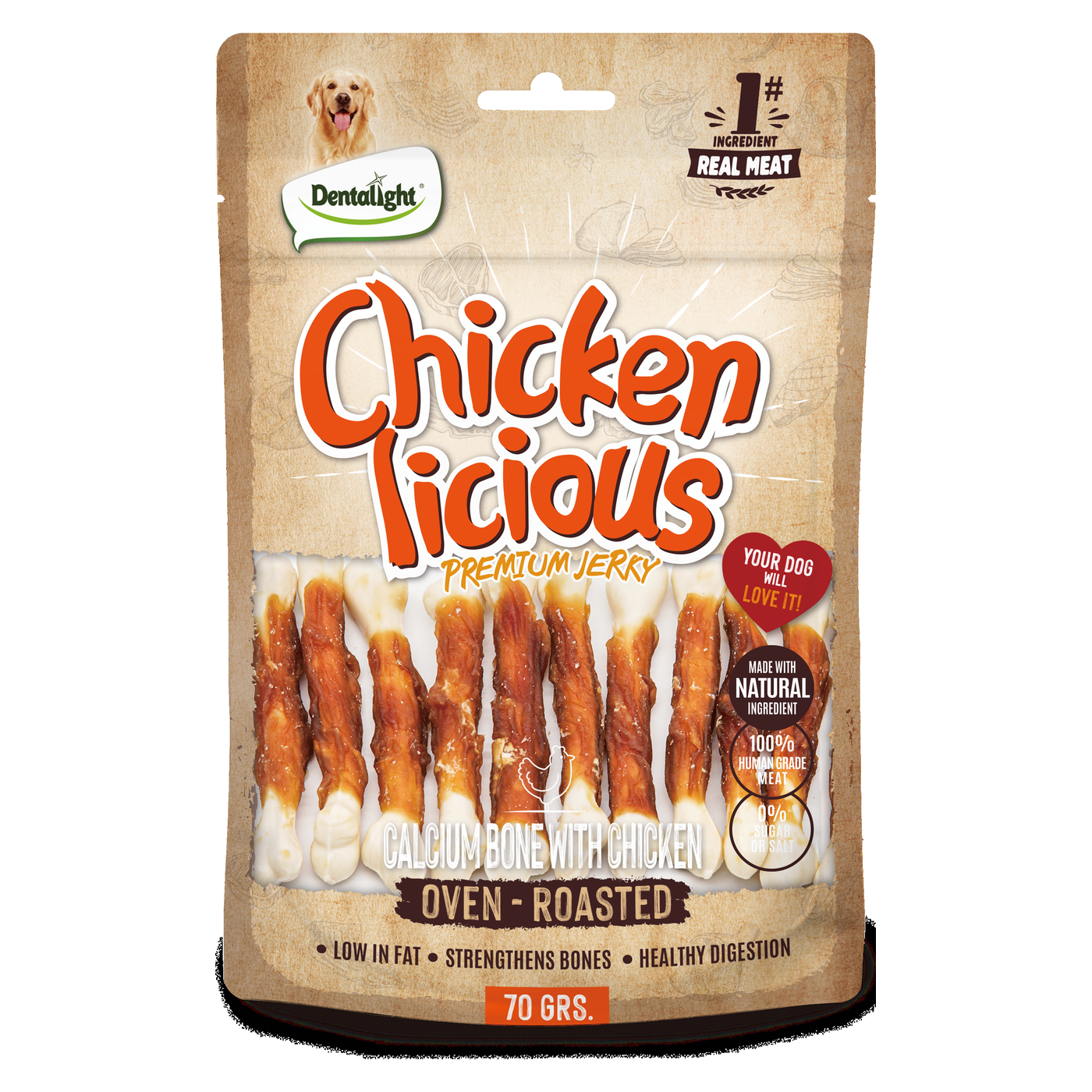 Dentalight Chicken Licious Premium Jerky CALCIUM BONE WITH CHICKEN 70g - SKU 13104