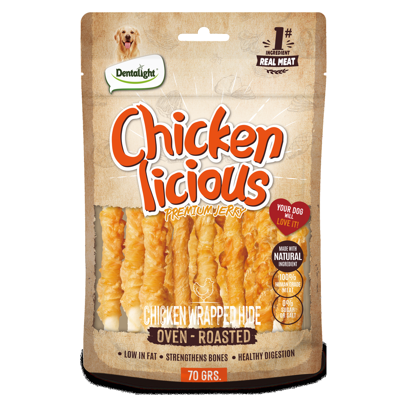 Dentalight Chicken Licious Premium Jerky CHICKEN WRAPPED HIDE 70g - SKU 13111