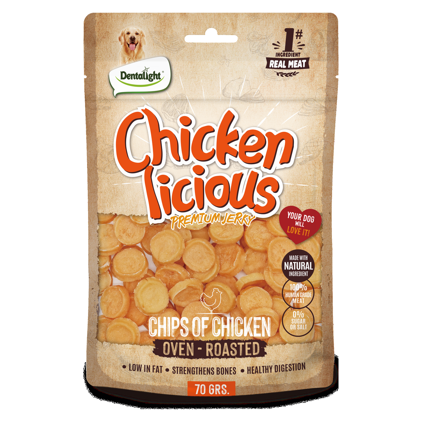 Dentalight Chicken Licious Premium Jerky CHIPS OF CHICKEN 70g - SKU 13067