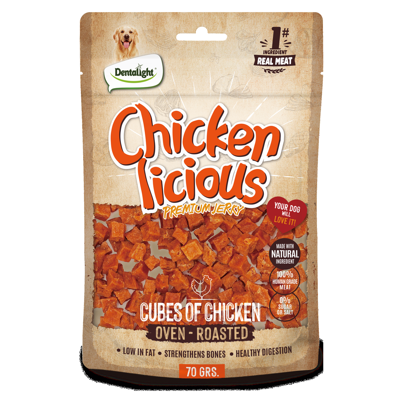 Dentalight Chicken Licious Premium Jerky CUBE OF CHICKEN 70g - SKU 13074