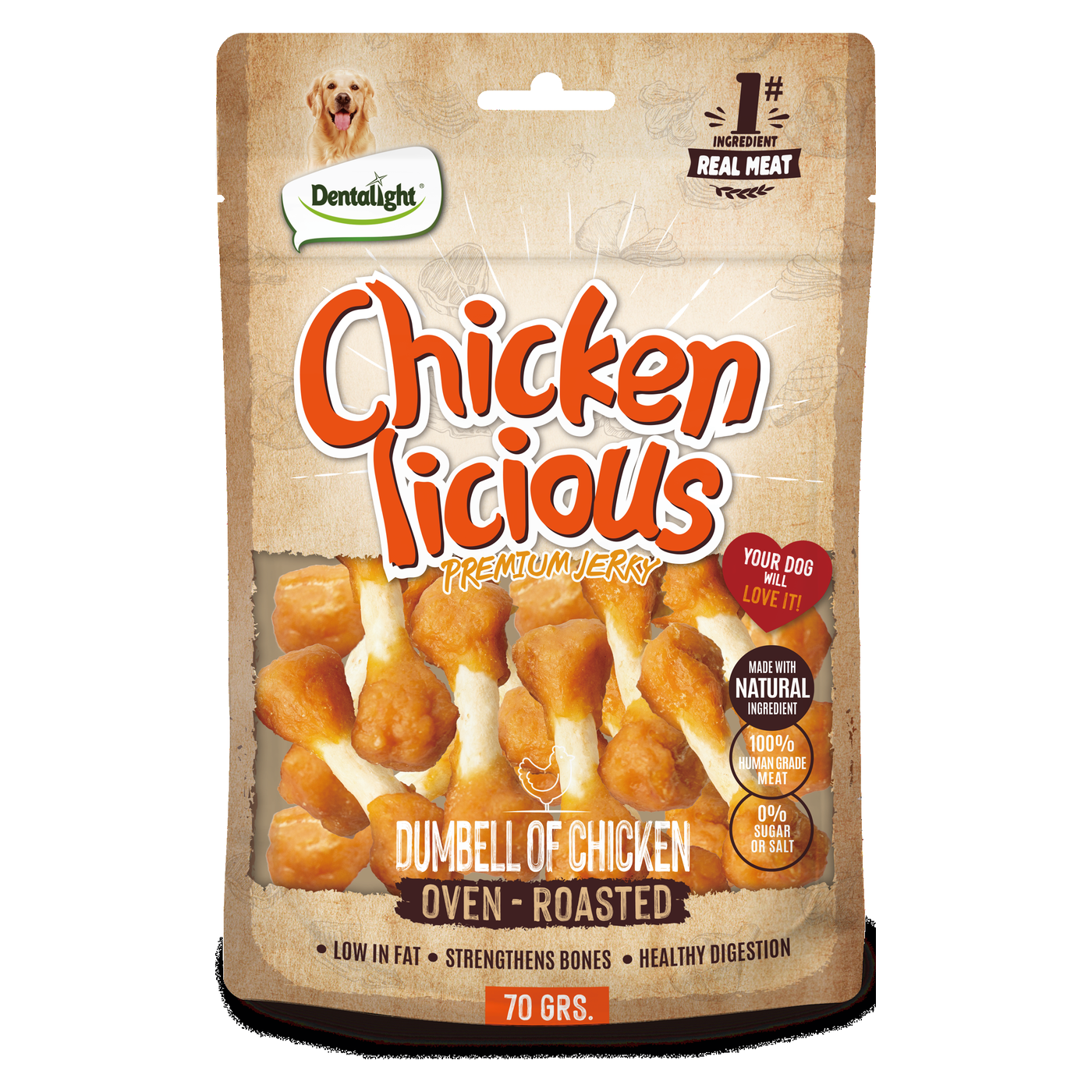 Dentalight Chicken Licious Premium Jerky DUMBELL of Chicken 70g - SKU 13128