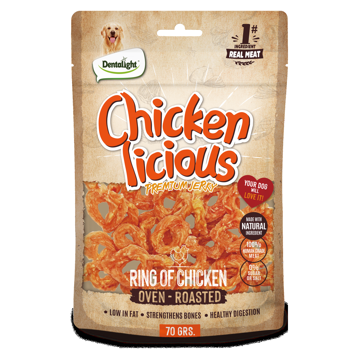 Dentalight Chicken Licious Premium Jerky RING OF CHICKEN 70g - SKU 13043