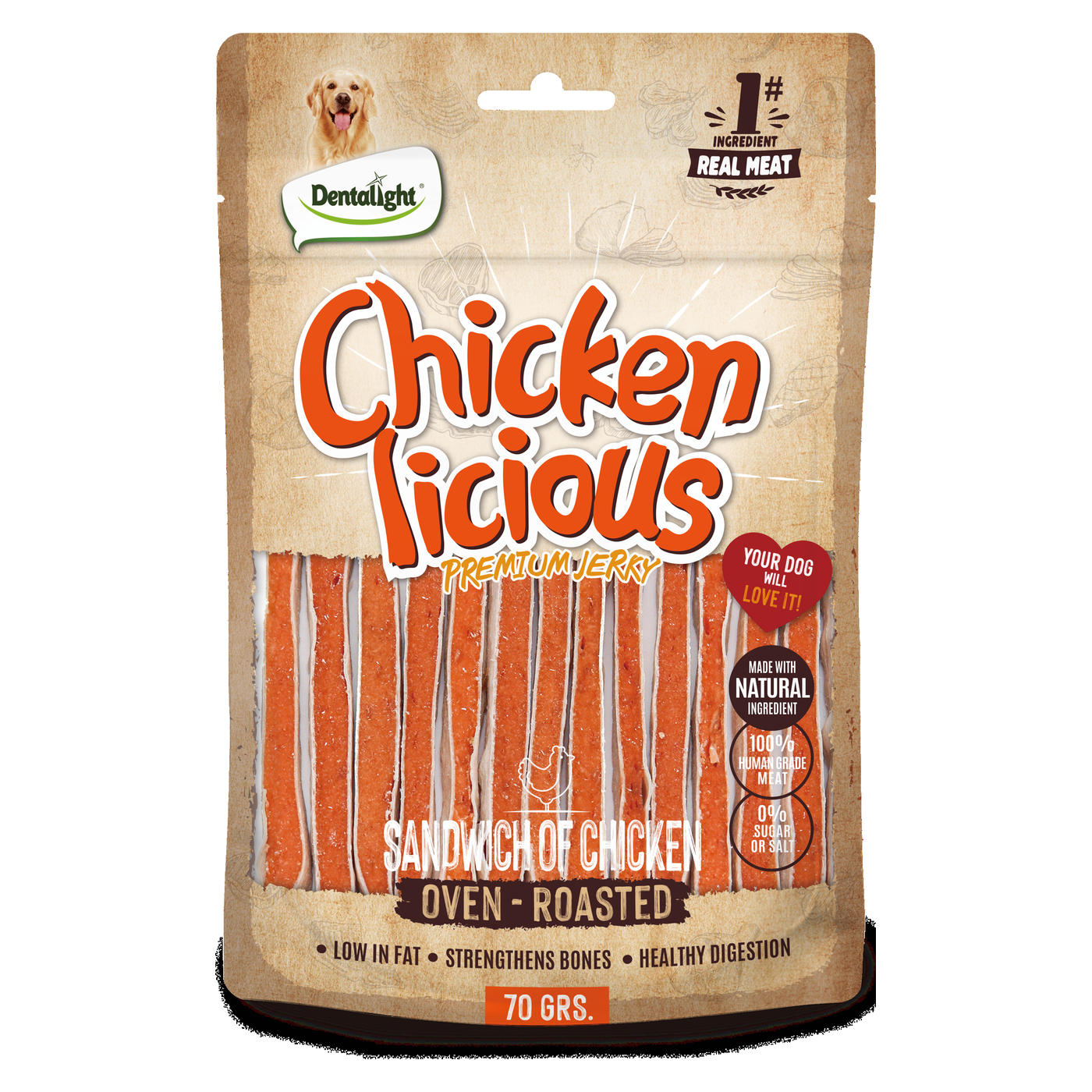 Dentalight Chicken Licious Premium Jerky SANDWICH OF CHICKEN 70g - SKU 13081