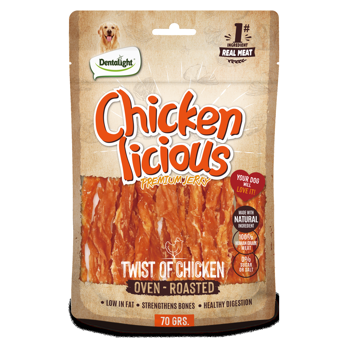 Dentalight Chicken Licious Premium Jerky TWIST OF CHICKEN 70g - SKU 13036