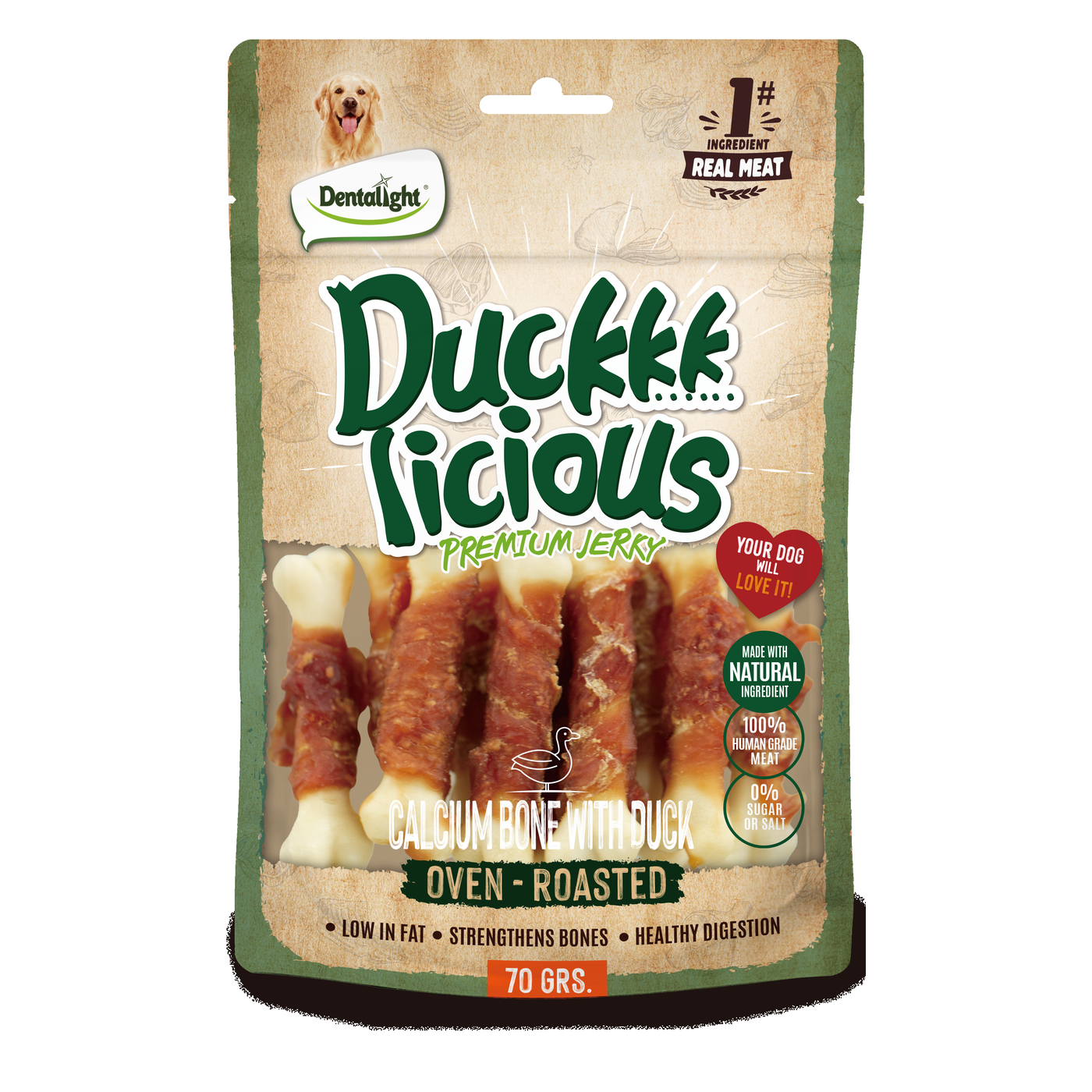 Dentalight Duckkk Licious Premium Jerky CALCIUM BONE WITH DUCK 70g - SKU 13388