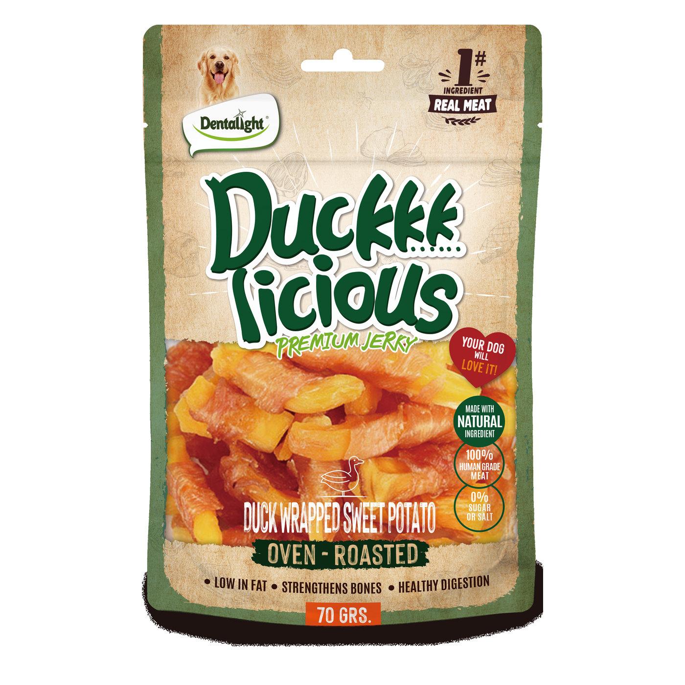 Dentalight Duckkk Licious Premium Jerky DUCK WRAPPED SWEET POTATO 70g - SKU 13432