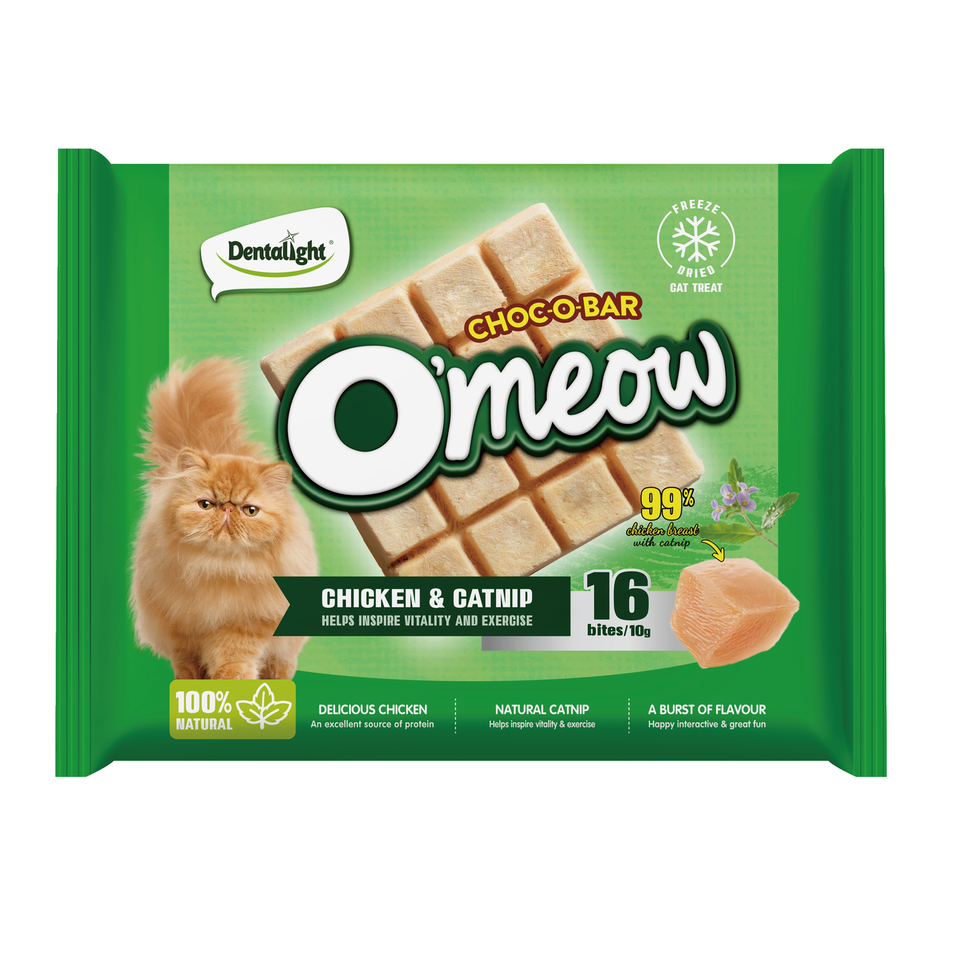 Dentalight O'mew Choc-O-Bar Freeze Dried Cat Treat CHICKEN & CATNIP 10g - SKU 14026