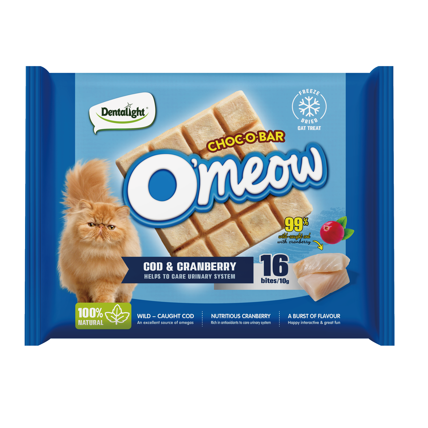 Dentalight O'mew Choc-O-Bar Freeze Dried Cat Treat COD &CRANBERRY 10g - SKU 14019