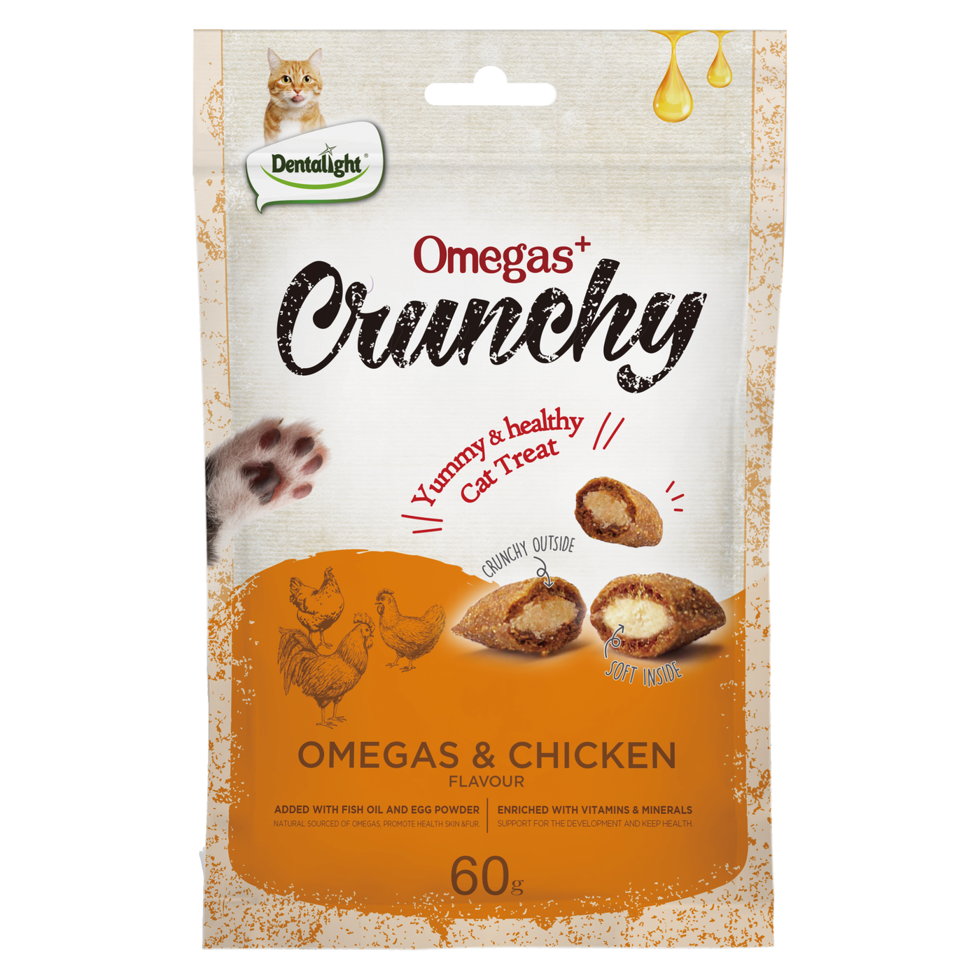Dentalight Omegas Crunchy cat treats Chicken Flavor 60g - SKU 11350