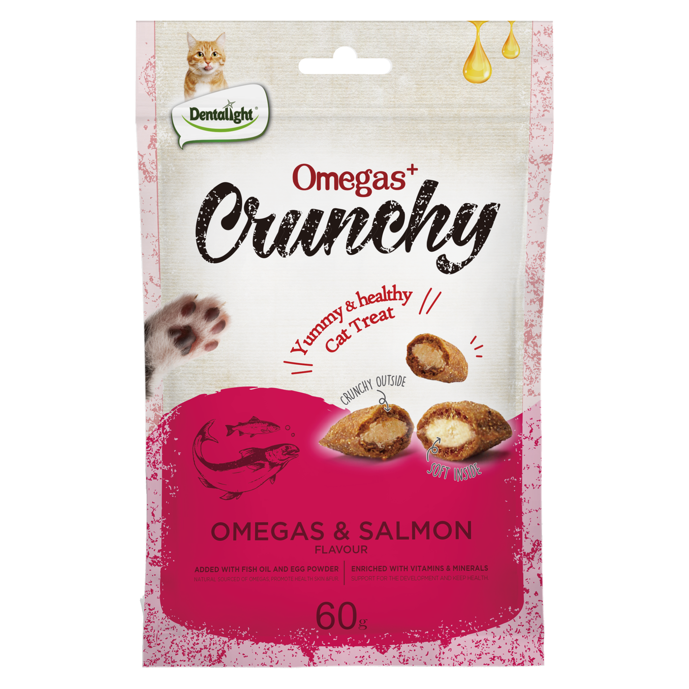 Dentalight Omegas Crunchy cat treats Salmon Flavor 60g - SKU 12336