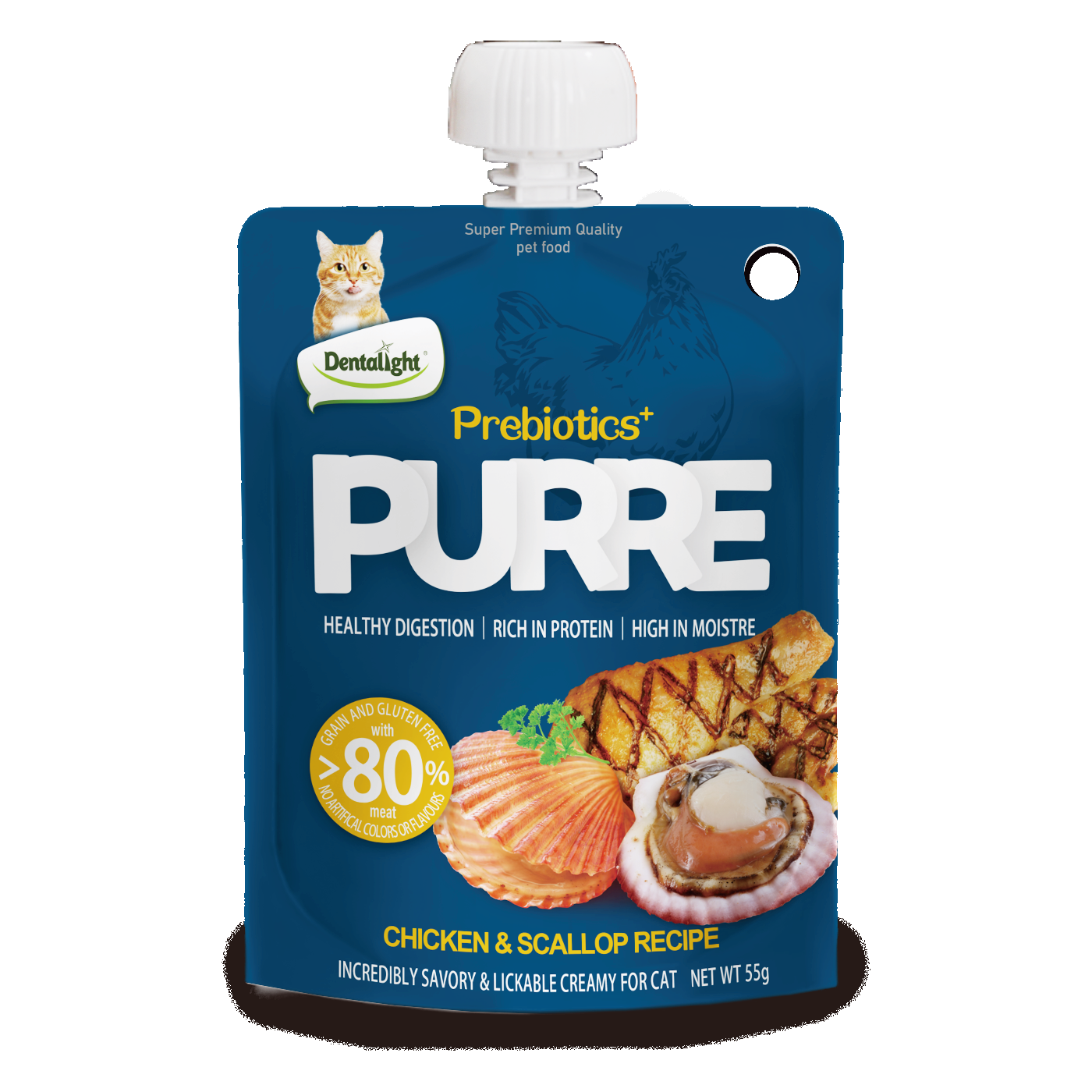 Dentalight Prebiotics + PURRE creamy CHICKEN & SCALLOP Recipe 55g - SKU 13029
