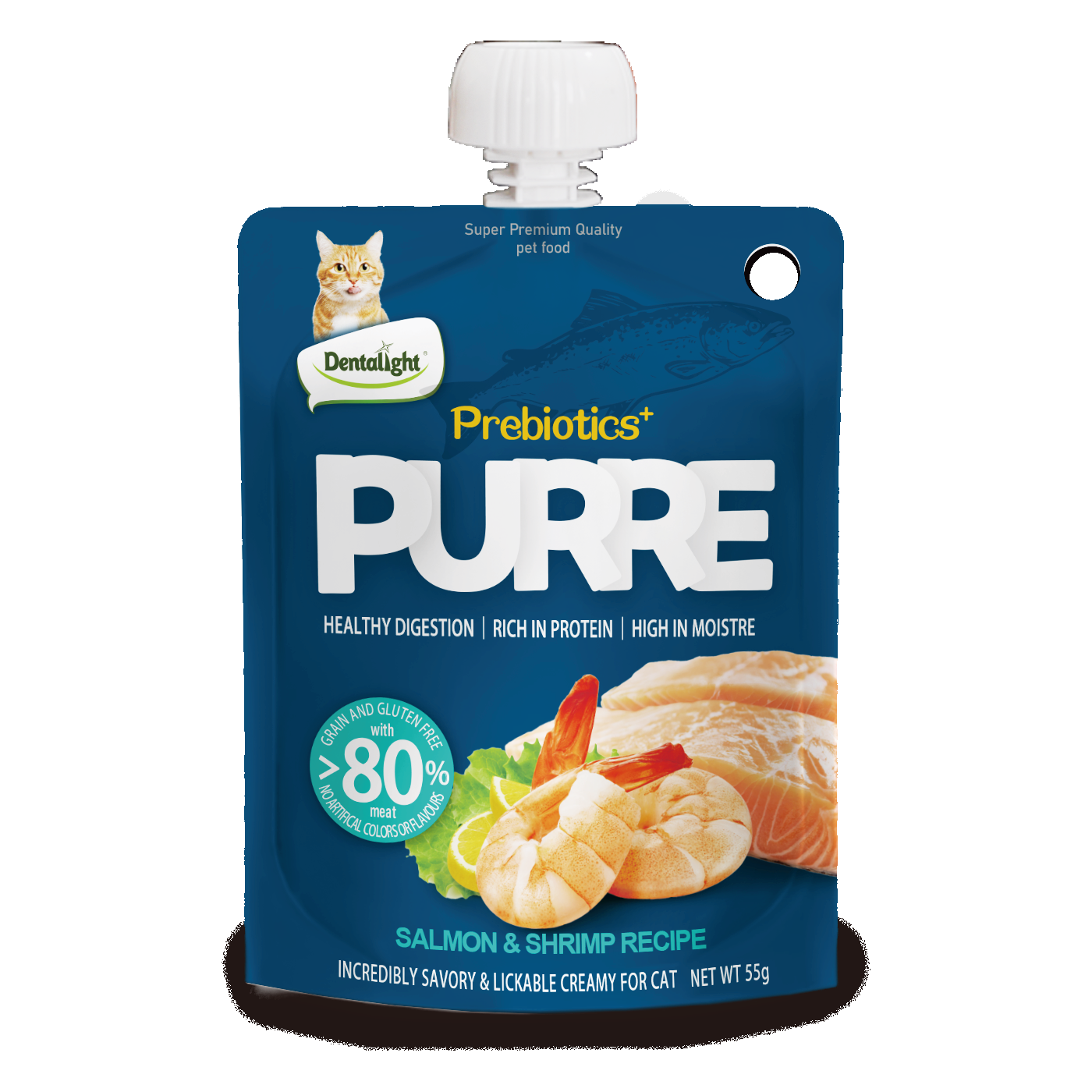 Dentalight Prebiotics + PURRE creamy SALMON &SHRIMP Recipe 55g - SKU 13005