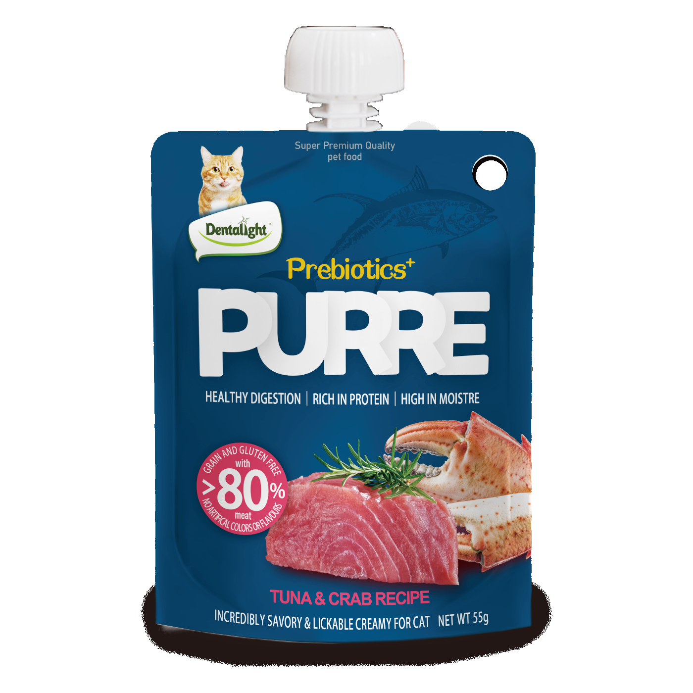 Dentalight Prebiotics + PURRE creamy TUNA &CRAB Recipe 55g - SKU 13012