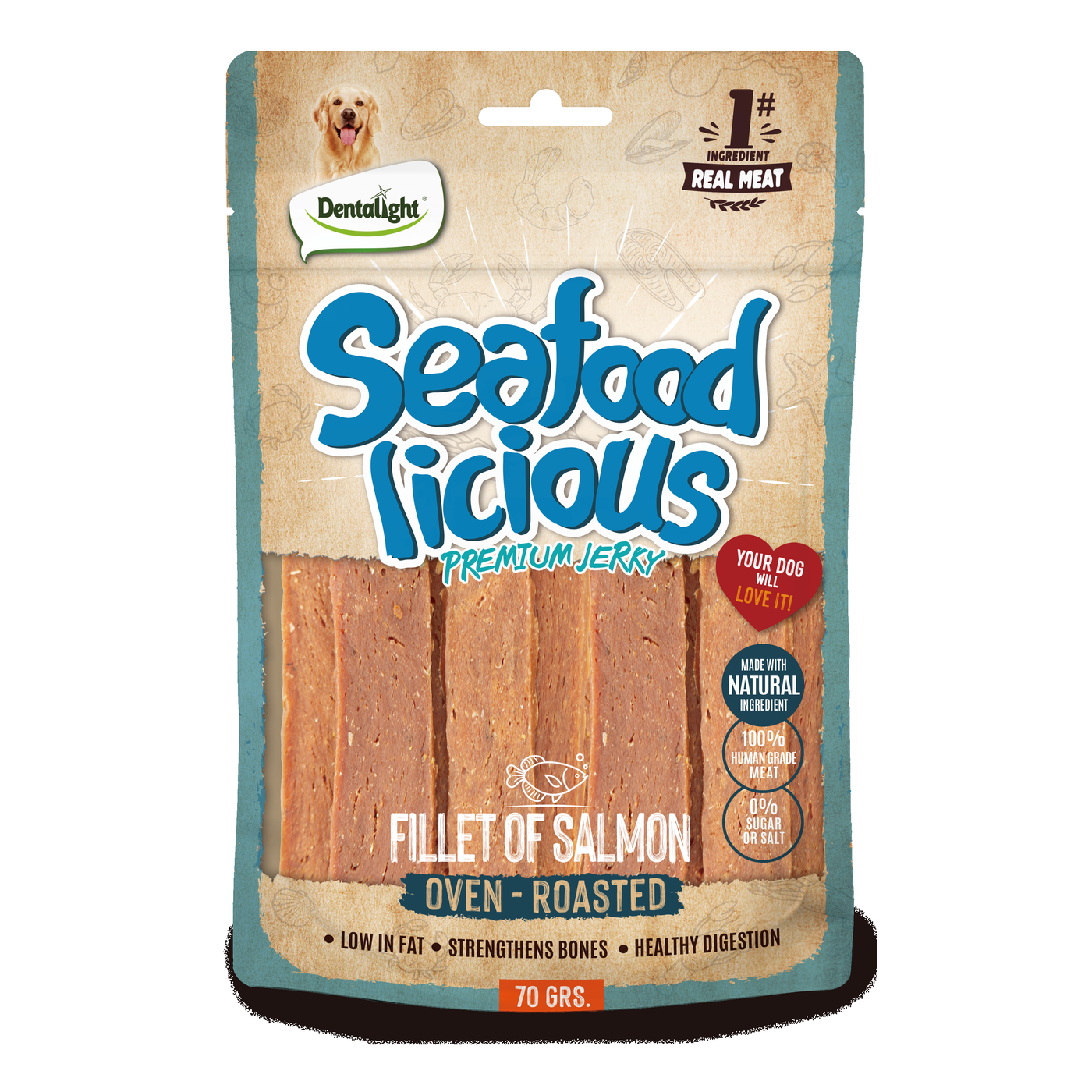 Dentalight Seafood Licious Premium Jerky FILLET OF SALMON 70g - SKU 13364