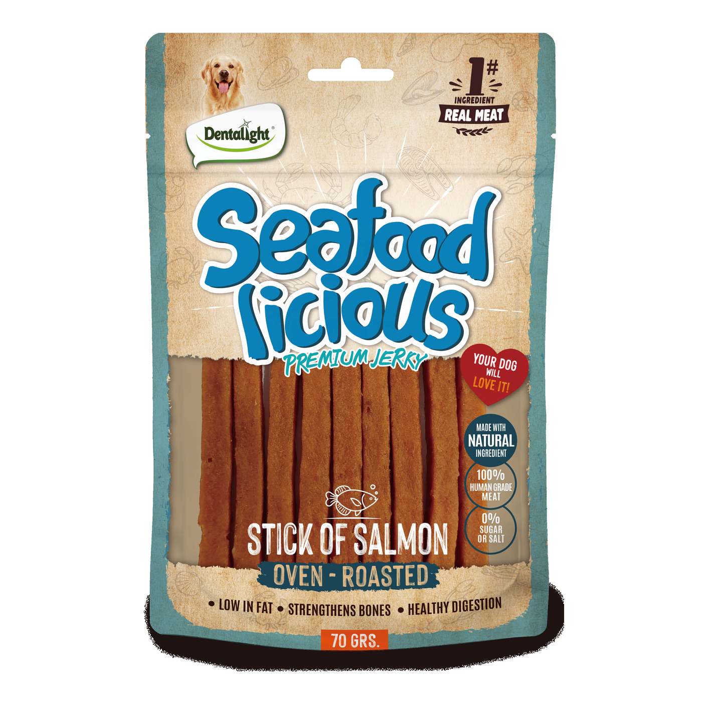 Dentalight Seafood Licious Premium Jerky STICK OF SALMON 70g - SKU 13517