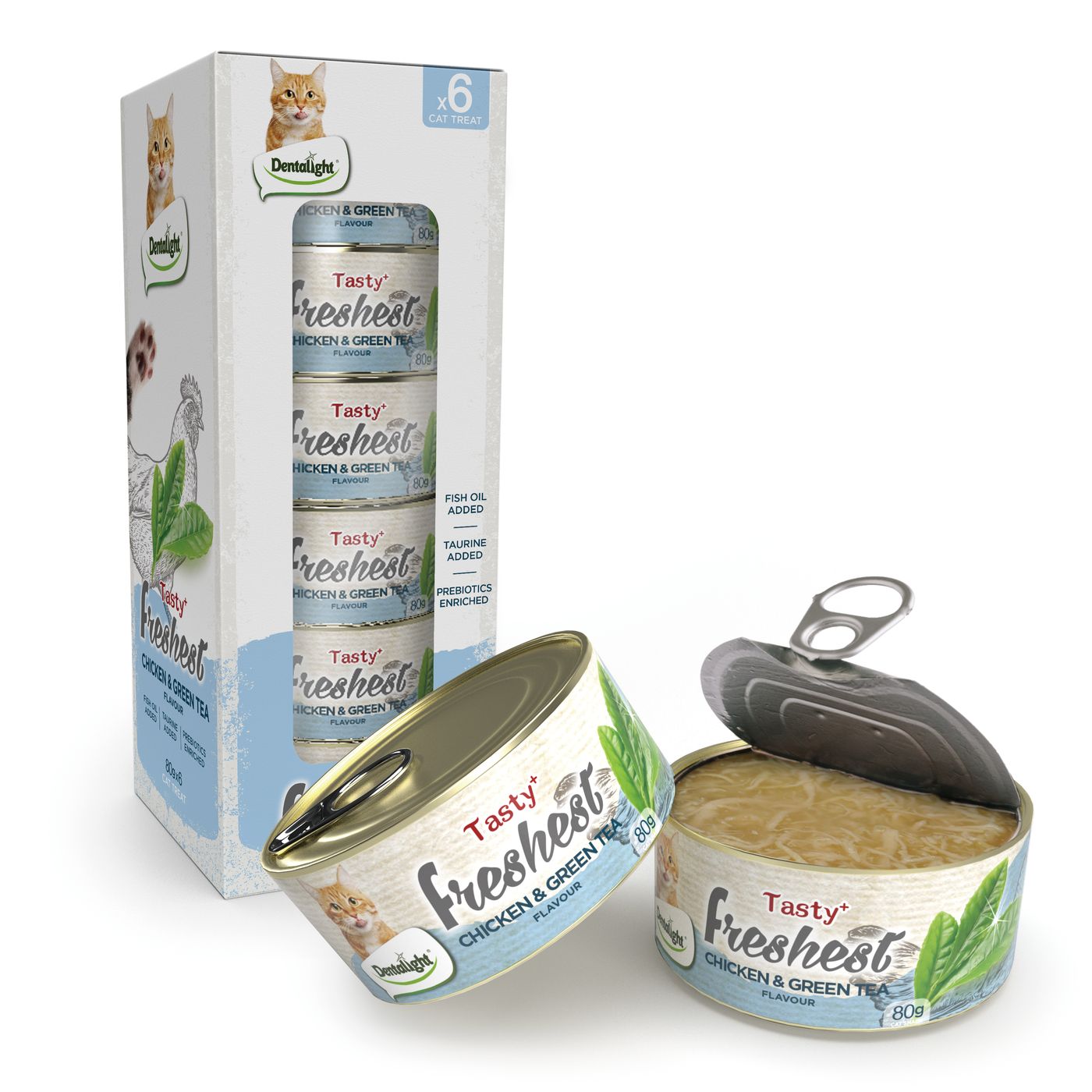 Dentalight Tasty Freshest Cat Treat in Can CHICKEN & GREEN TEA 80g - SKU 11551