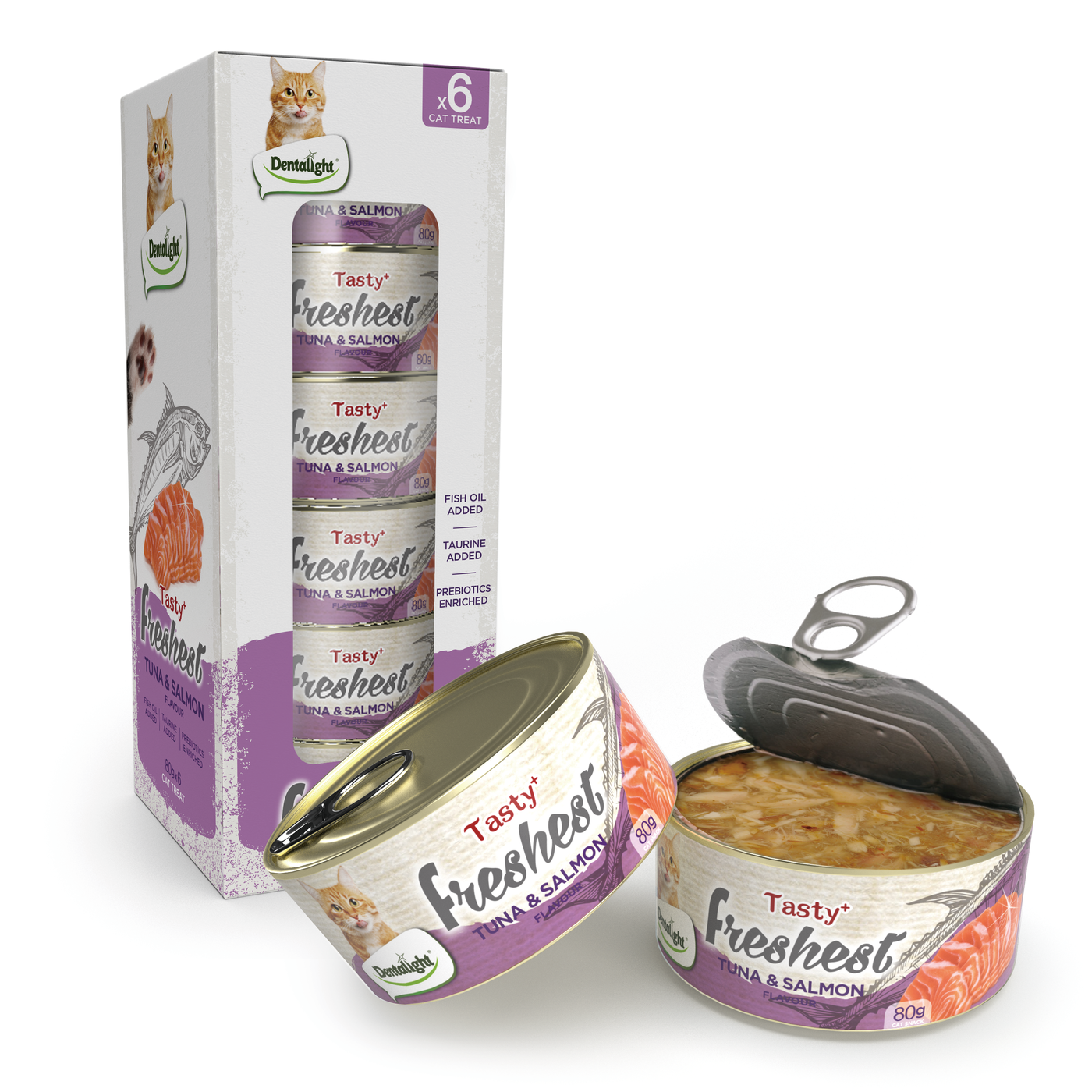 Dentalight Tasty Freshest Cat Treat in Can TUNA & SALMON 80g - SKU 11513
