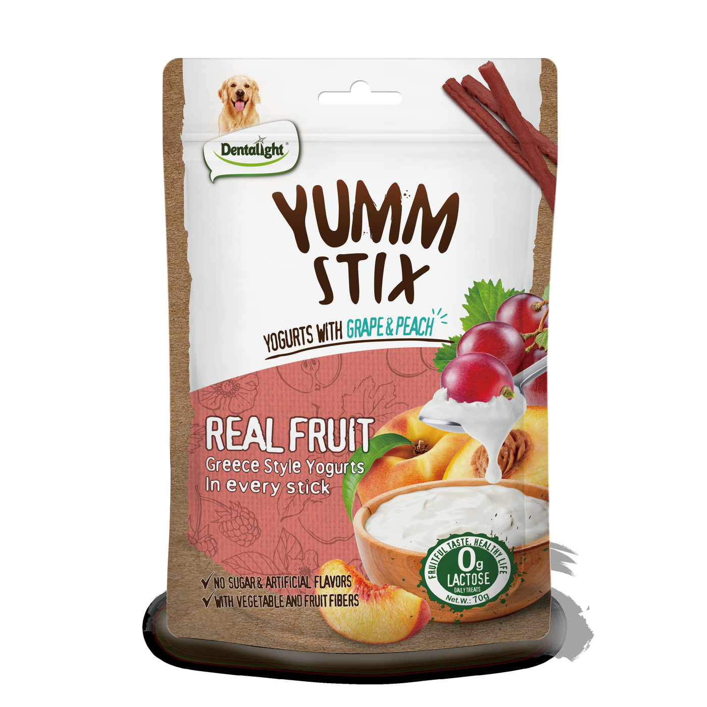 Dentalight Yumm stix Yogurts with Grape & Peach 70g - WET&SOFT - SKU 11940